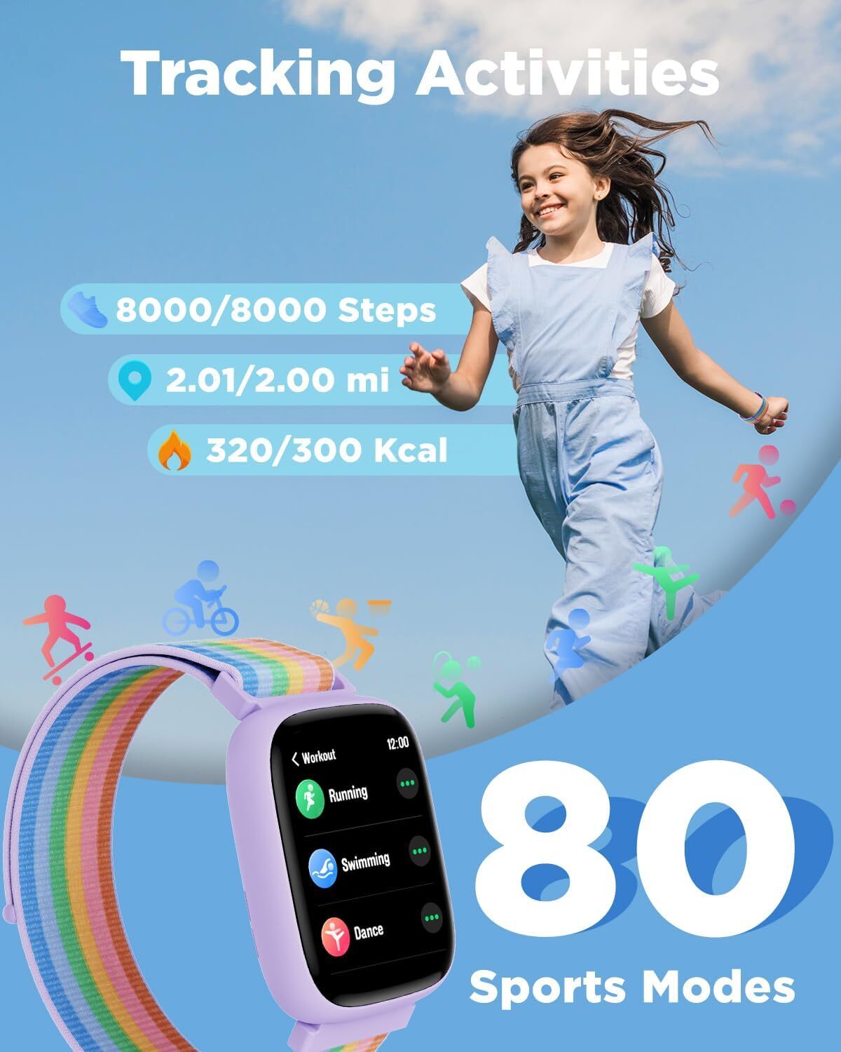 Smart Watch for Kids 1.8″ Fitness Tracker Watch Pedometer Puzzle Games for Kids