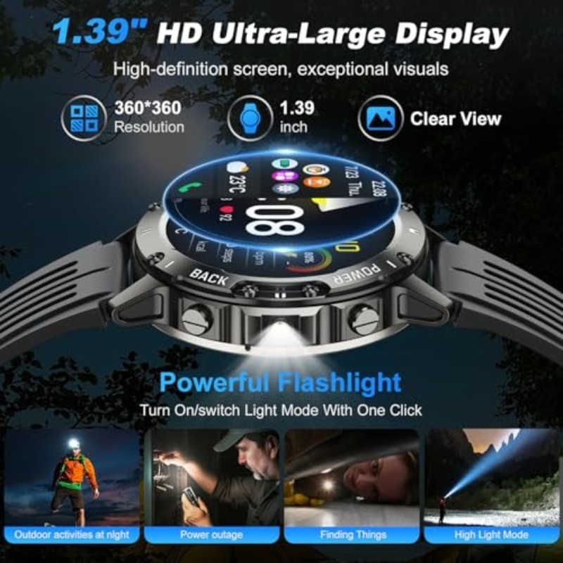 Smart Watch for Men Fitness Tracker: Military Make Answer Call Running Digital M