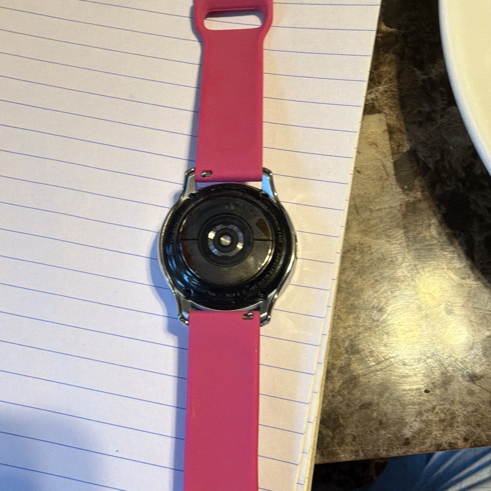 Round Smartwatch 40mm Silver Metal Case Pink Silicone Band Fitness Android iOS