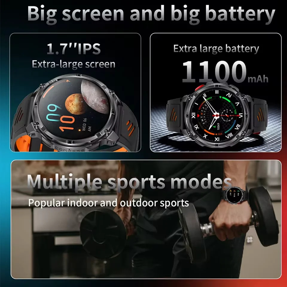 2026 New 1100mah AMOLED Smart Watch Men 170+Sport Fitness LED Flashlight IP69