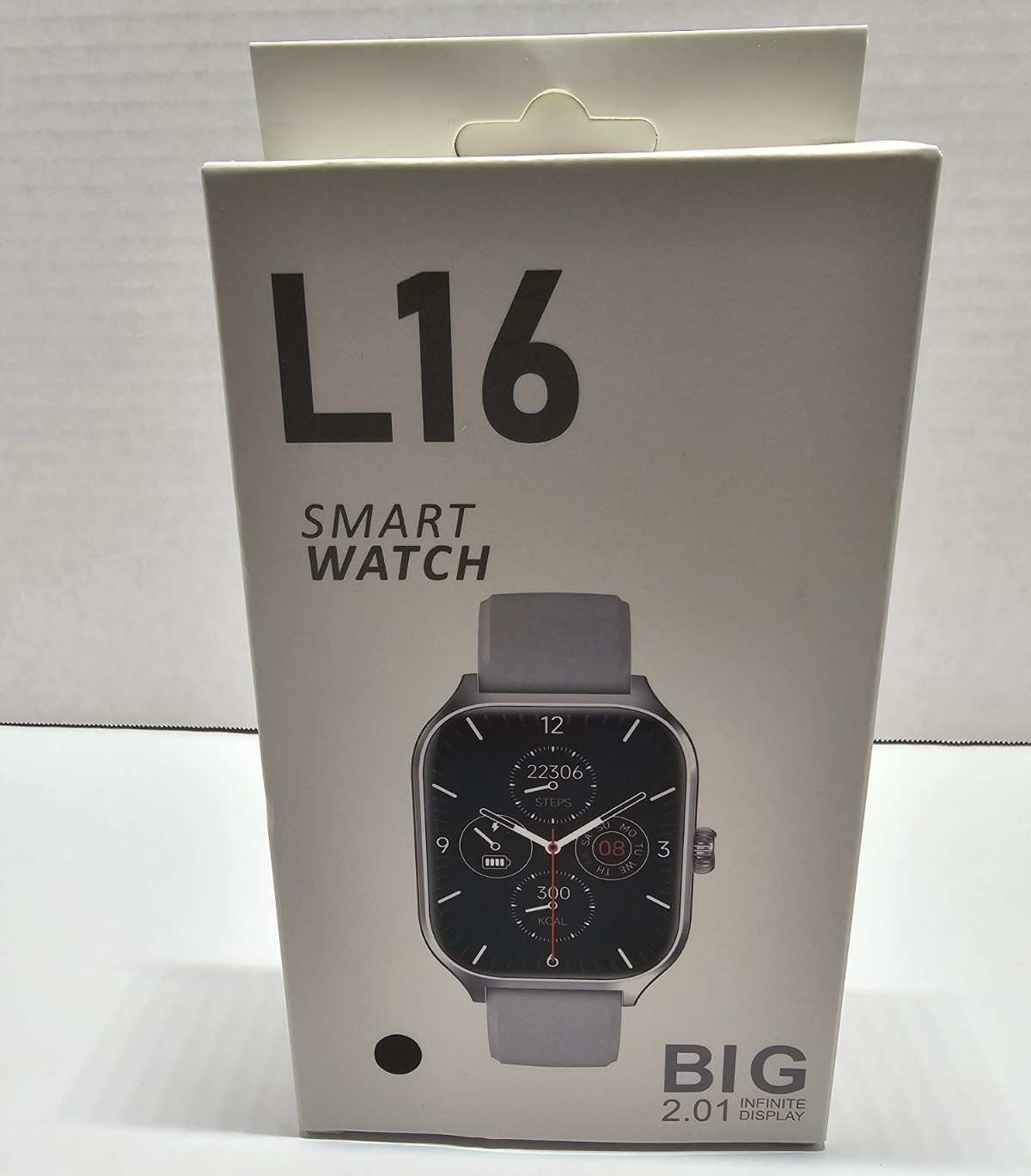L16 Smart Watch 2.01in Touch Screen Fitness Tracker Black Silicone Band