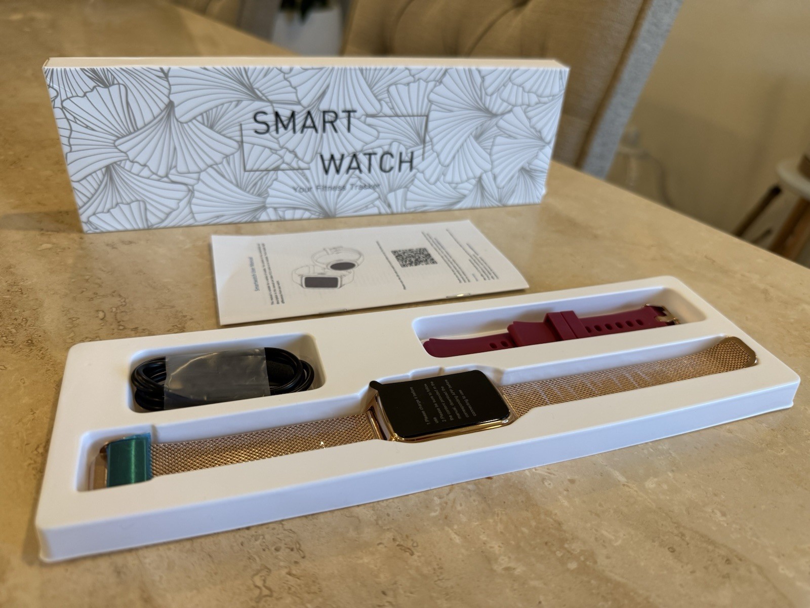 Smart Watch P121 Fitness Tracker Heart Rate Monitor Rose Gold Metal Mesh Band