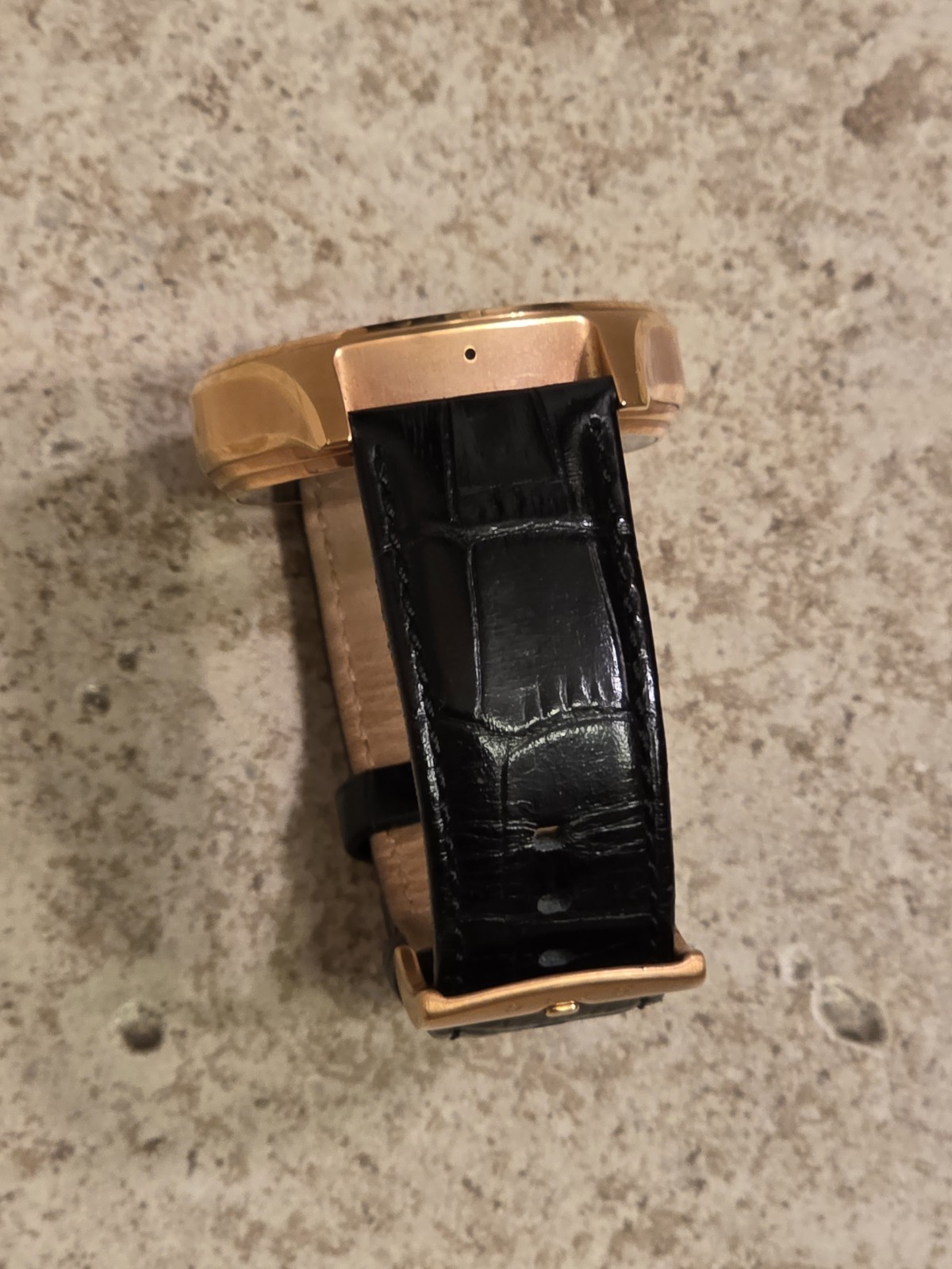 Olio One Men’s Black Leather Strap 18K Rose Gold Clad Smartwatch *UNTESTED*READ