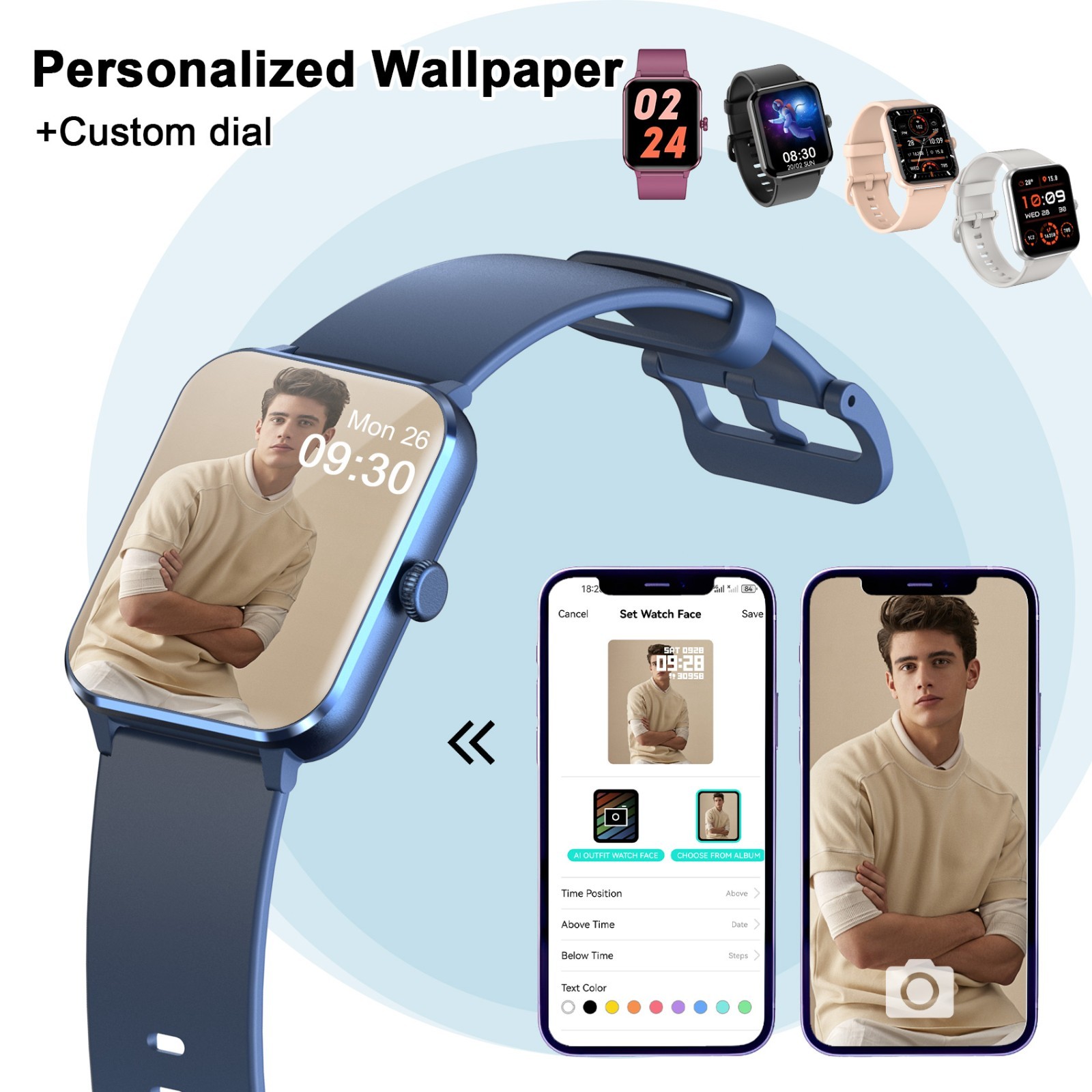 Smart Watch Women Men with Blood Pressure, Blood Oxygen Monitor Fitness Tracker