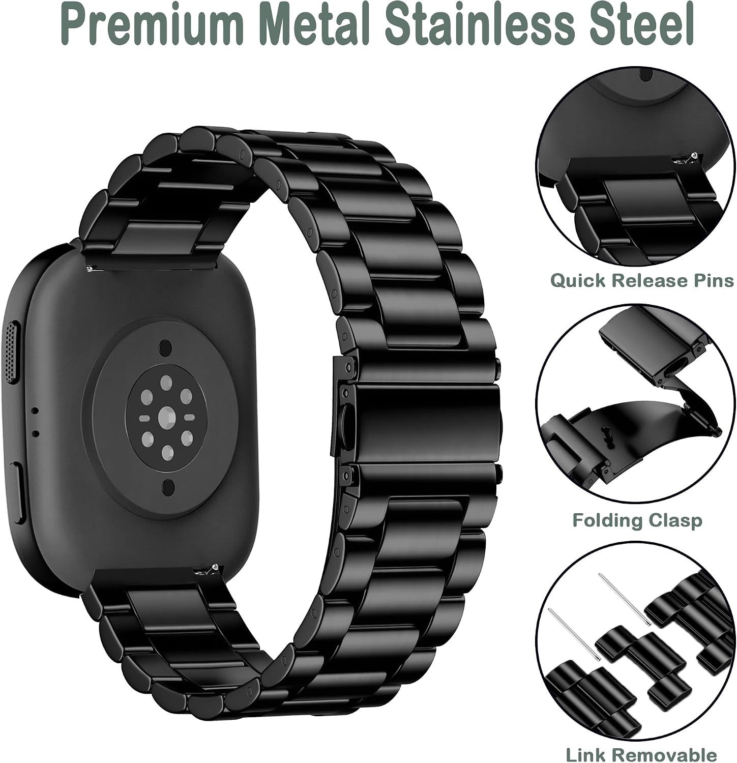 22mm Metal Watch Band for Amazfit Bip 6/GTR 4/GTR 3 Pro, Stainless Steel Strap