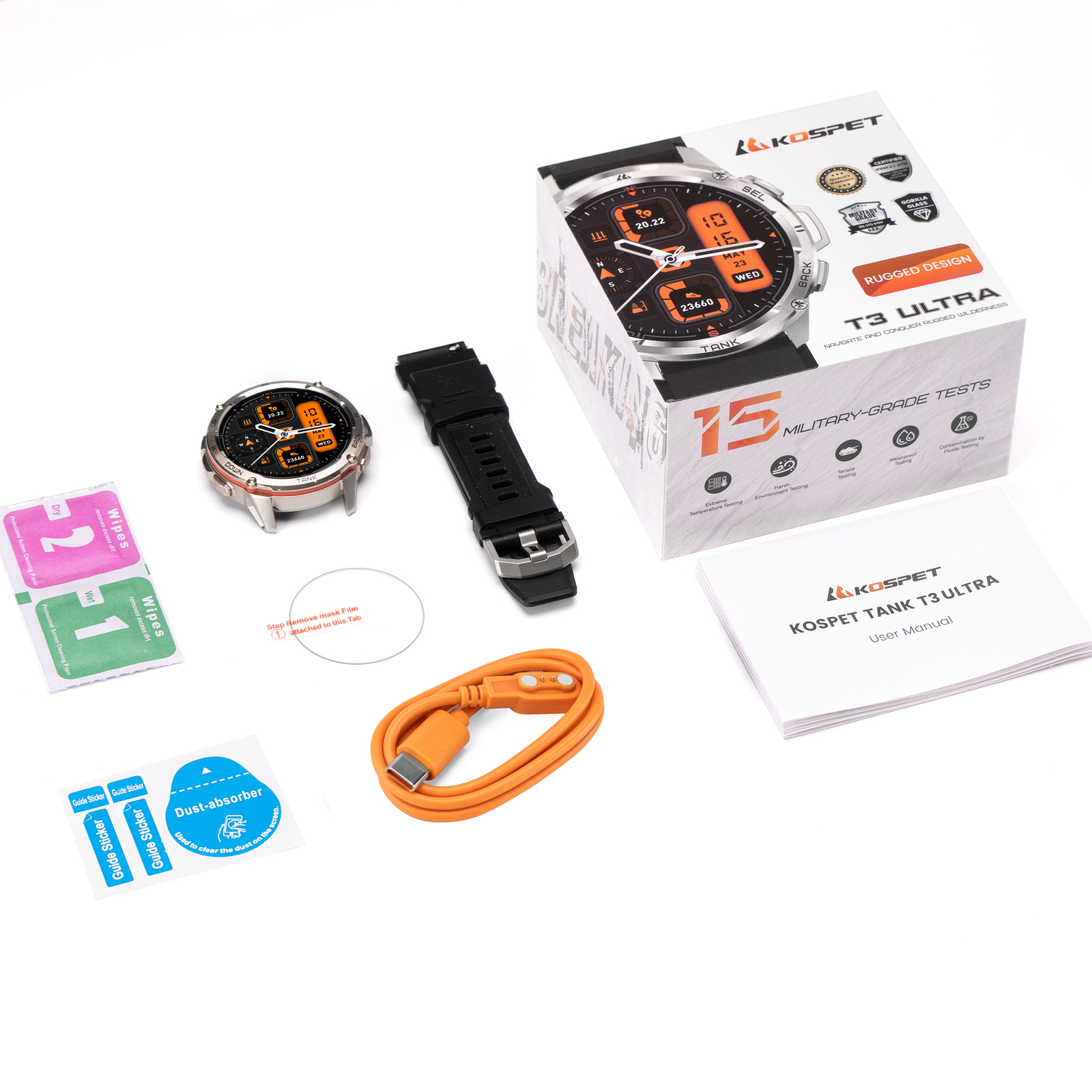 2024 KOSPET TANK T3 Ultra GPS Smart Watch For Men Smart Watches Women 470mAh NEW