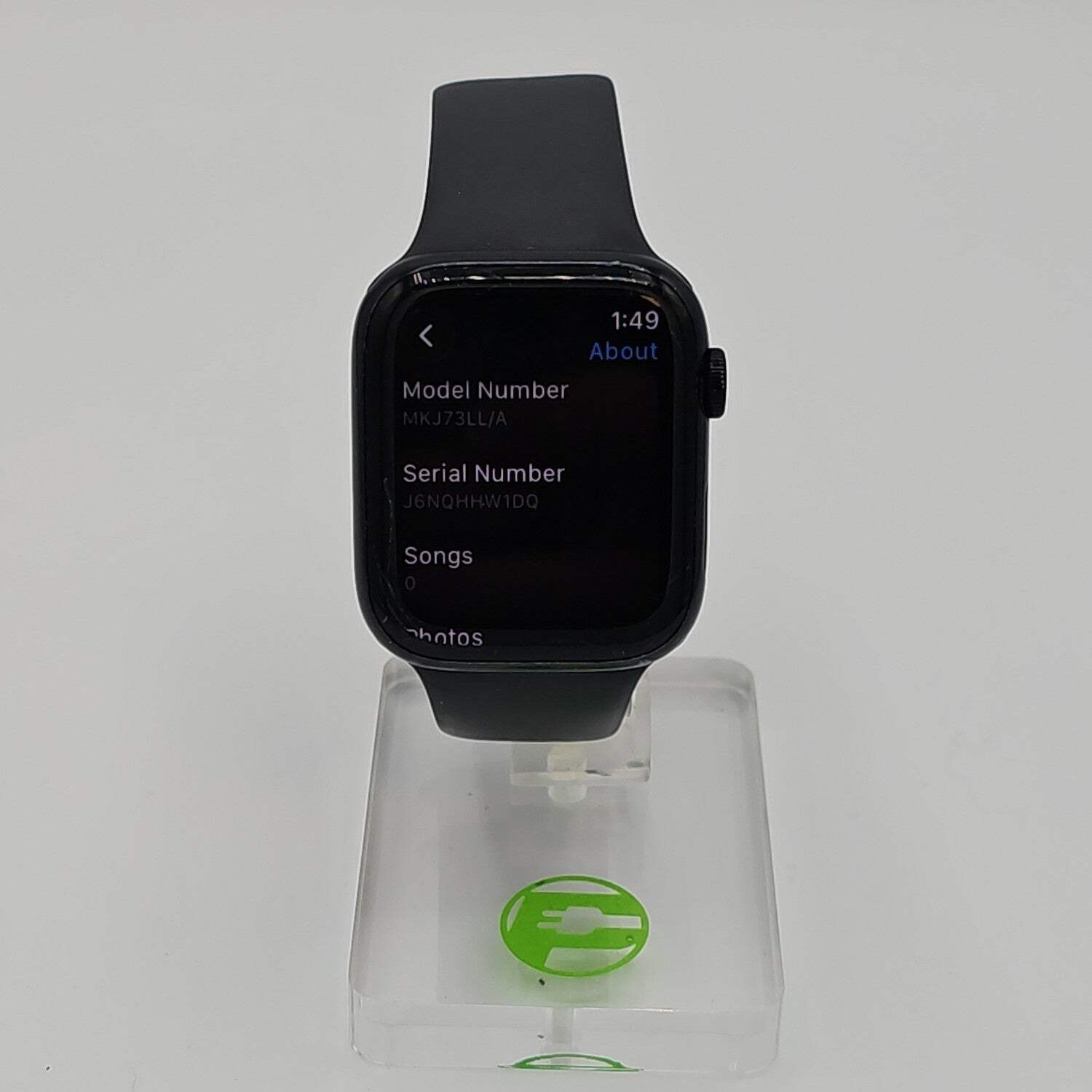 Unlocked Apple Watch Series 7 45MM Silver Aluminum Black Sport Band A2477