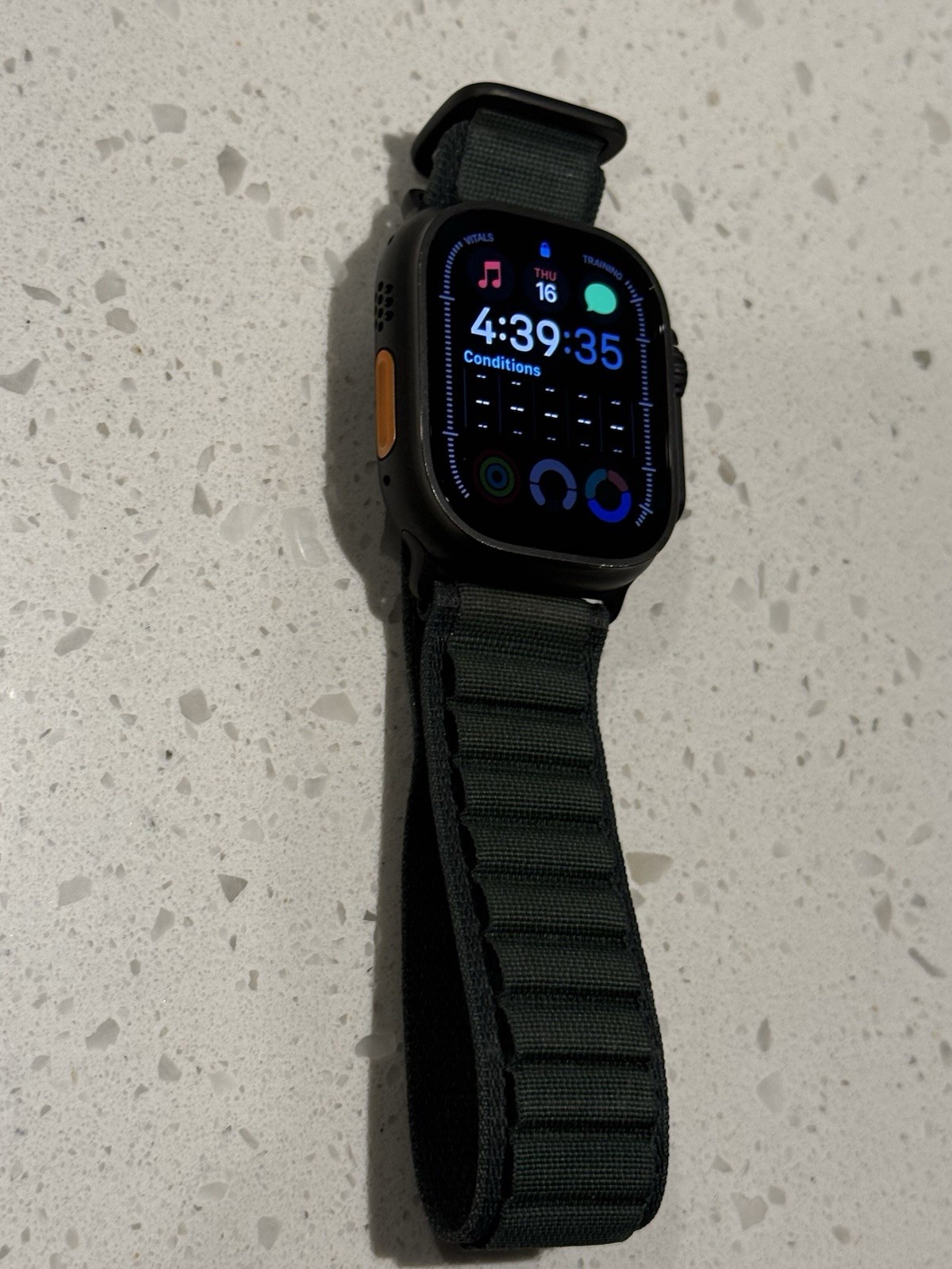 Apple Watch Ultra series 2, black titanium w/green trail loop band