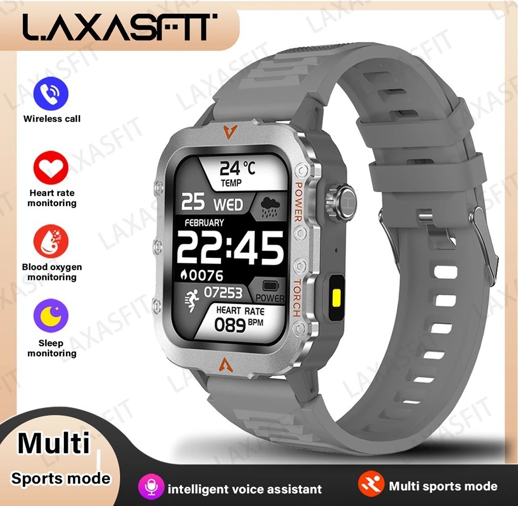 LAXASFIT Smart Watch LED Flashlight Bluetooth Call Fitness Tracker for Android