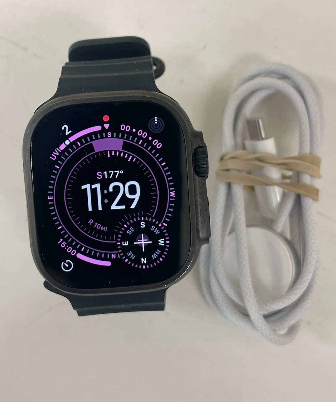 Apple Watch Ultra 2 49mm Unlocked Titanium w/ Black O/S Ocean Band MX4P3LW/A
