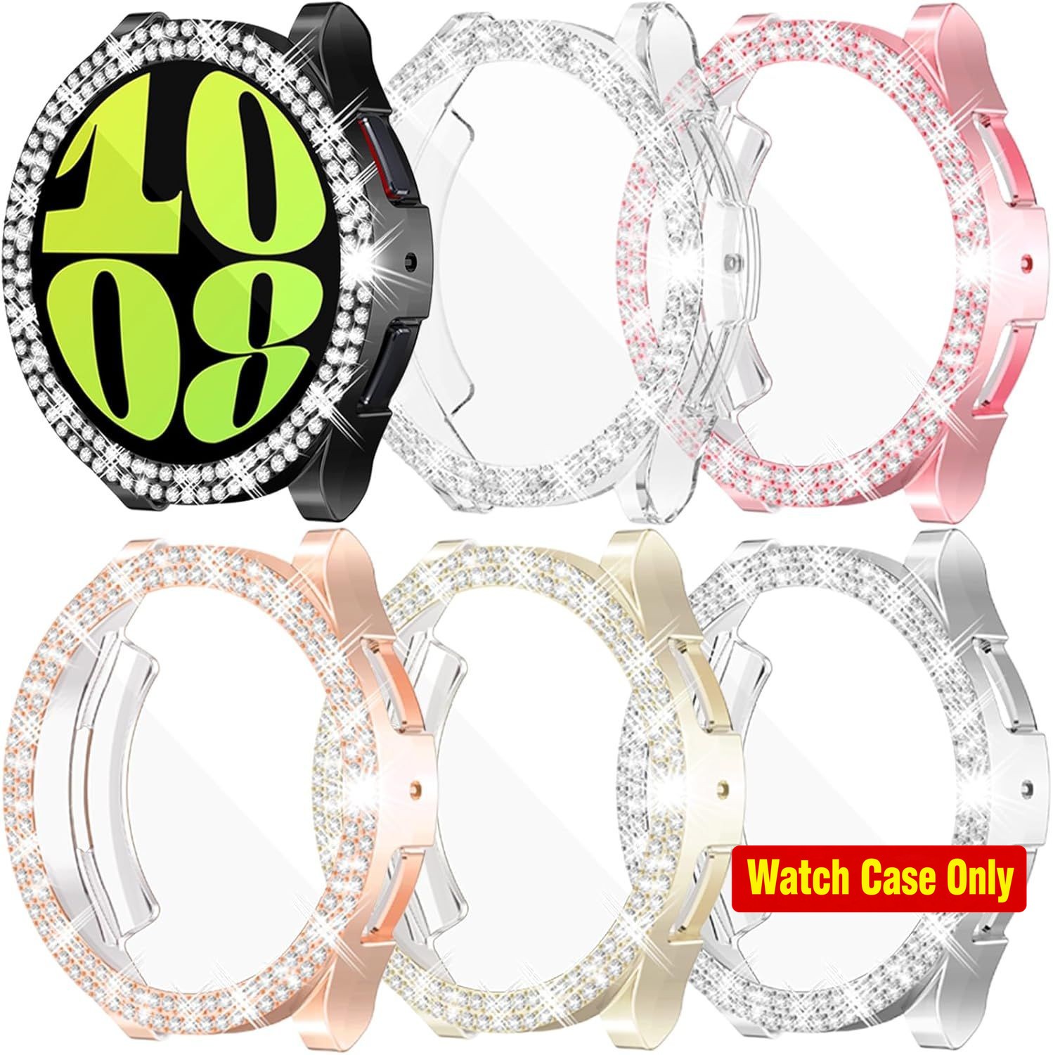 6-Pack Rhinestone Bumper Case and Screen Protector for Samsung Galaxy Watch 6 44