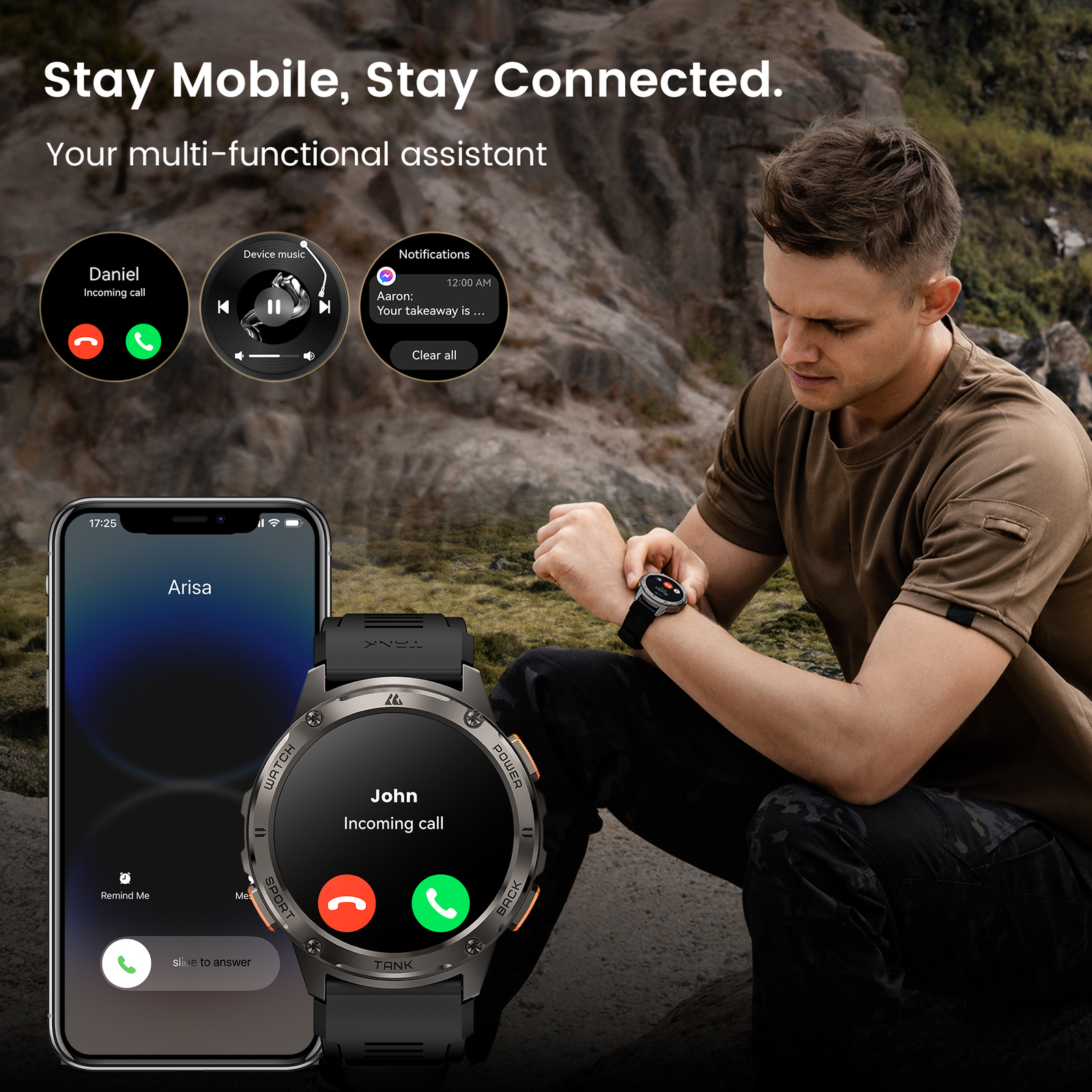KOSPET TANK T3 Smart Watch for Men Women Smart Watches 5ATM Waterproof Watch