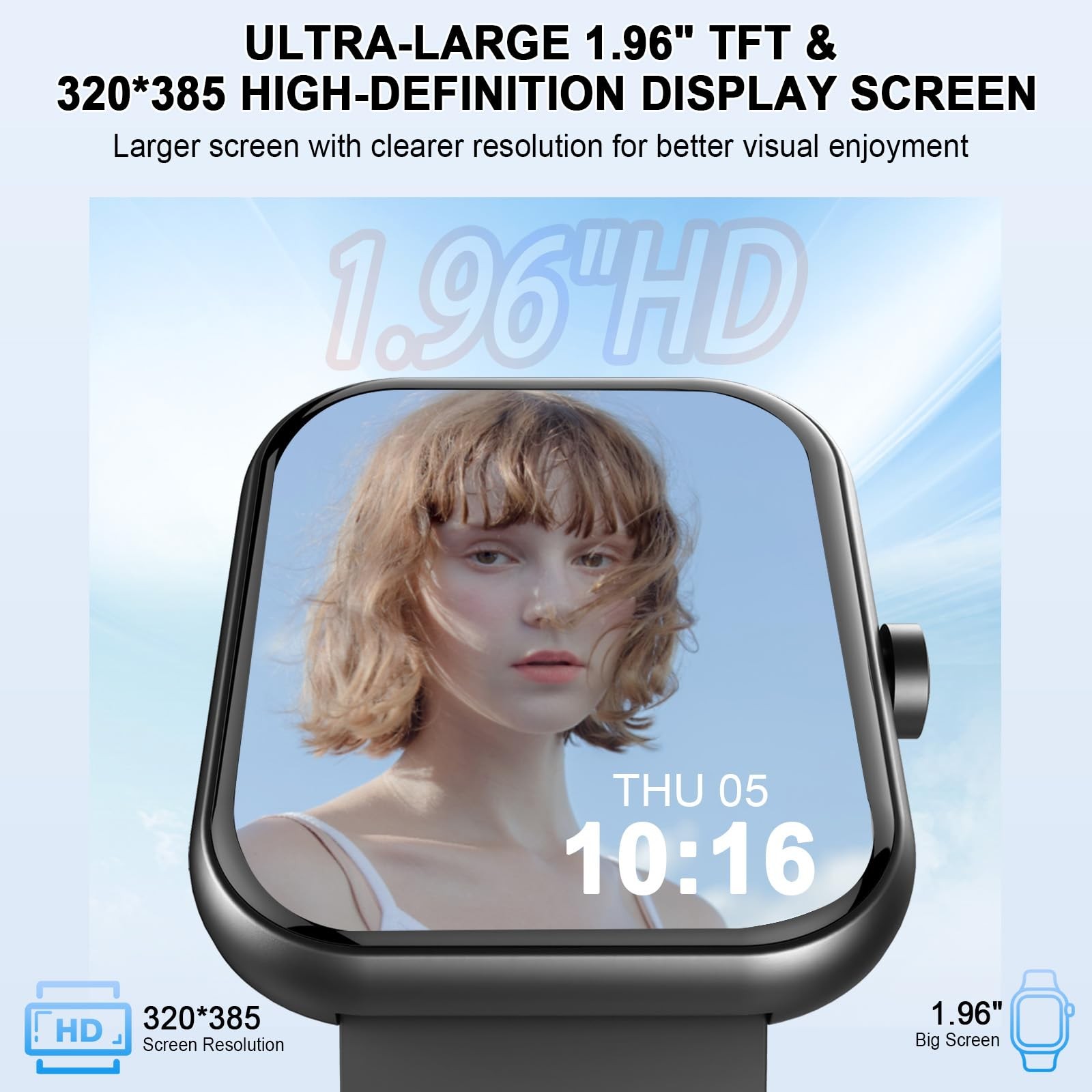 New Smart Watch Answer/Make Calls, 1.96″ HD Smartatch for Men Women , 113+ Sport