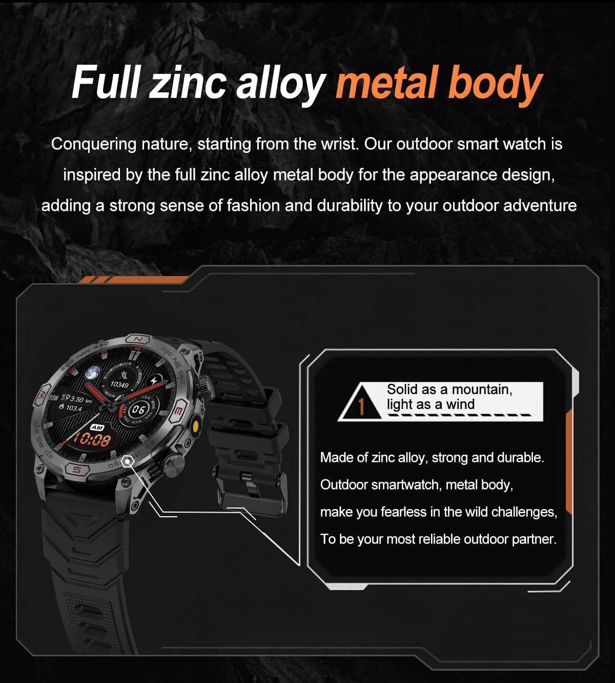 Military & Fitness Smart Watch LED Flashlight Make/Answer Call 1.43″ HD Screen