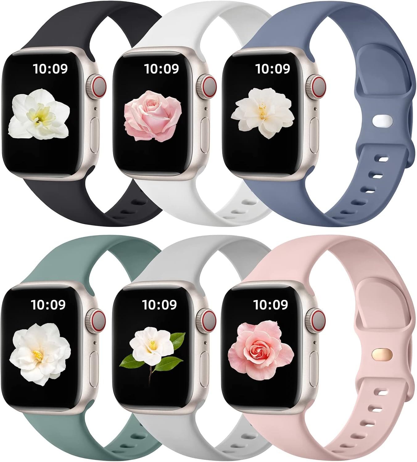6 Pack Silicone Sport Bands for Apple Watch 38mm 40mm Series 7, Unisex Straps