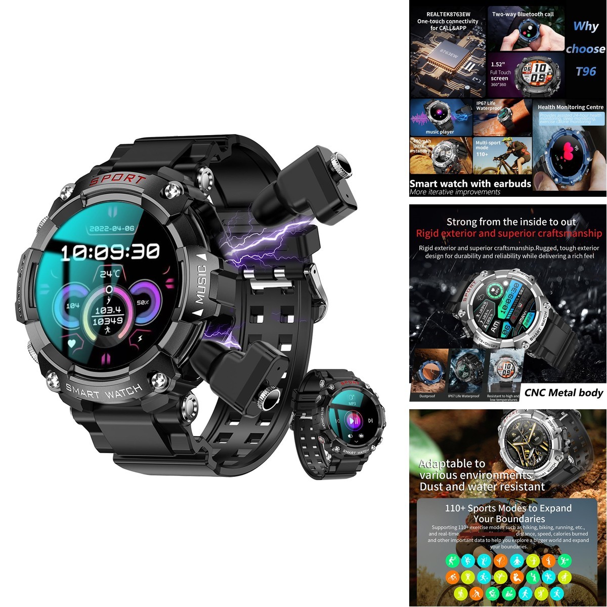Ypsdoowkj Smart Watch Earbuds Men Women1.52 Hd Screen9D Soundfitness Sleep