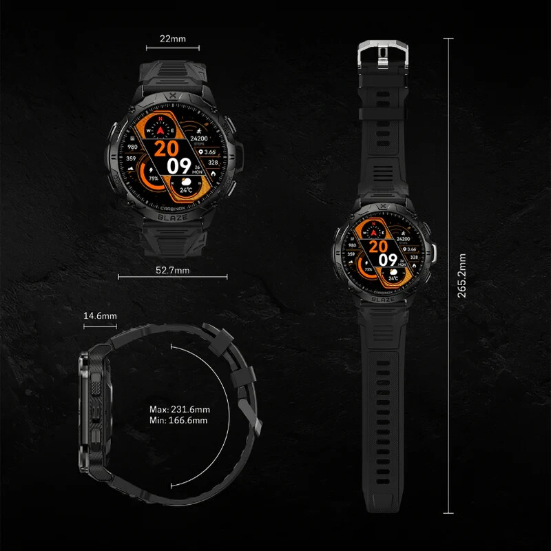 CARBINOX ” TITAN PRO ” Tactical Military Smartwatch IP69 Waterproof Black – NEW