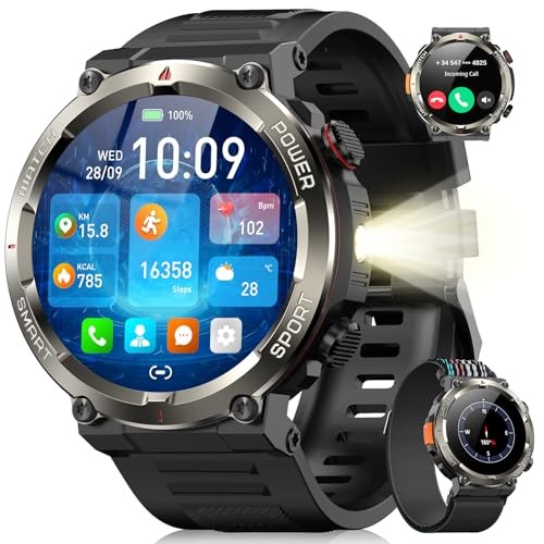 Military Smart Watch for Men(Answer/Make Calls),Outdoor Smartwatch W50Pro-Black