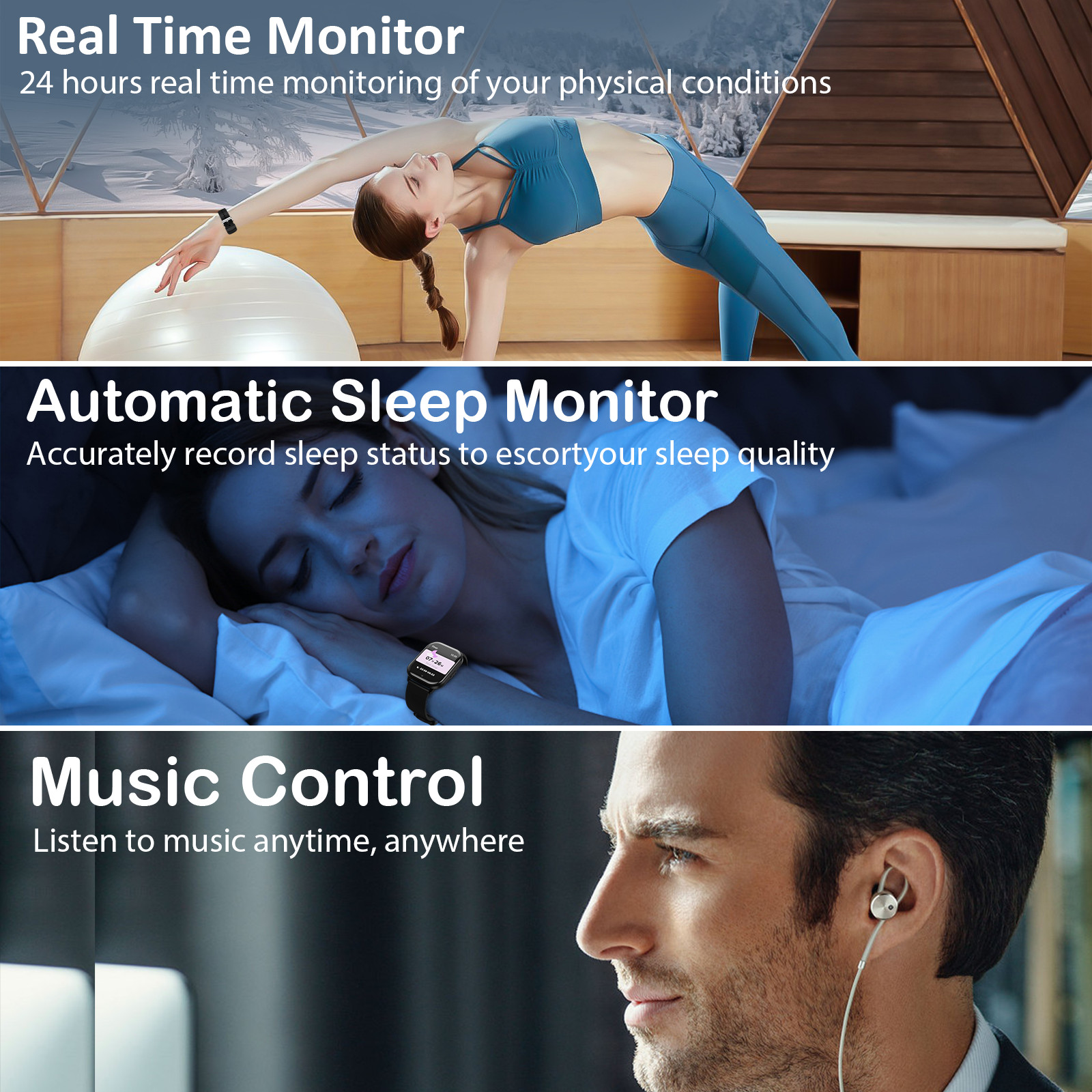 AUOSHI Smart Watch Bluetooth Call 2.01″ IP68 Fitness Tracker for Android iPhone