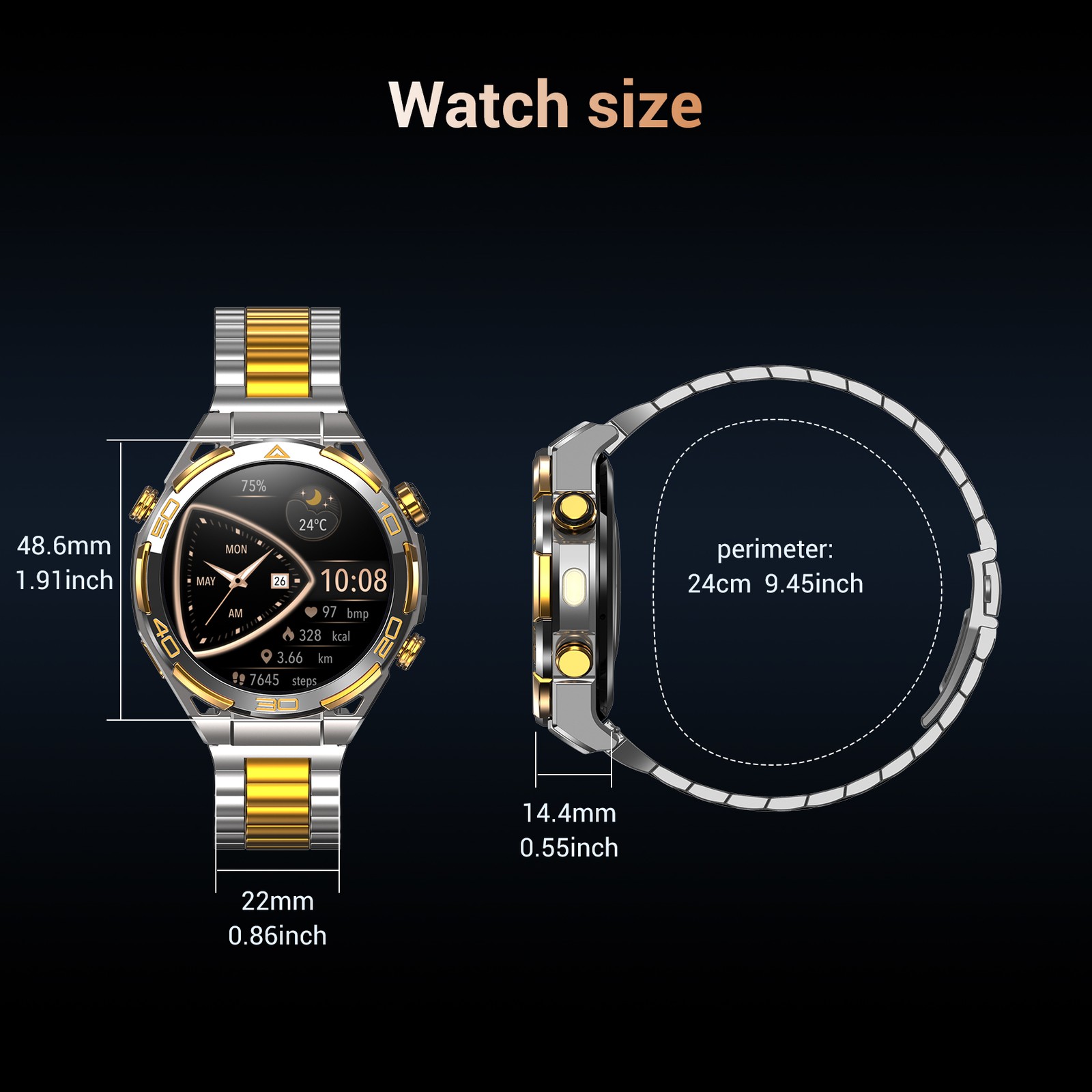 Tactical Military Smart Watch Men GPS 1.43″ Touch Screen 20-Day 5ATM Waterproof