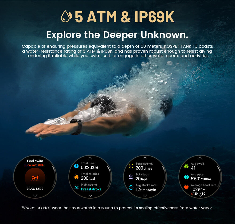KOSPET TANK T3 Smart Watch for Men Smart Watches 5ATM Waterproof For Android iOS