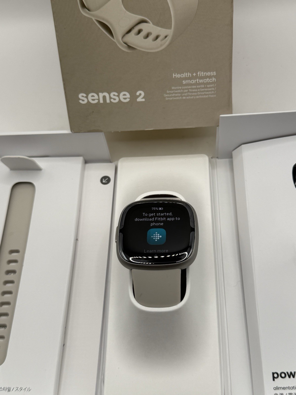 Fitbit Sense 2 24mm Platinum Aluminum Case Lunar White Silicone Band iOS/Android