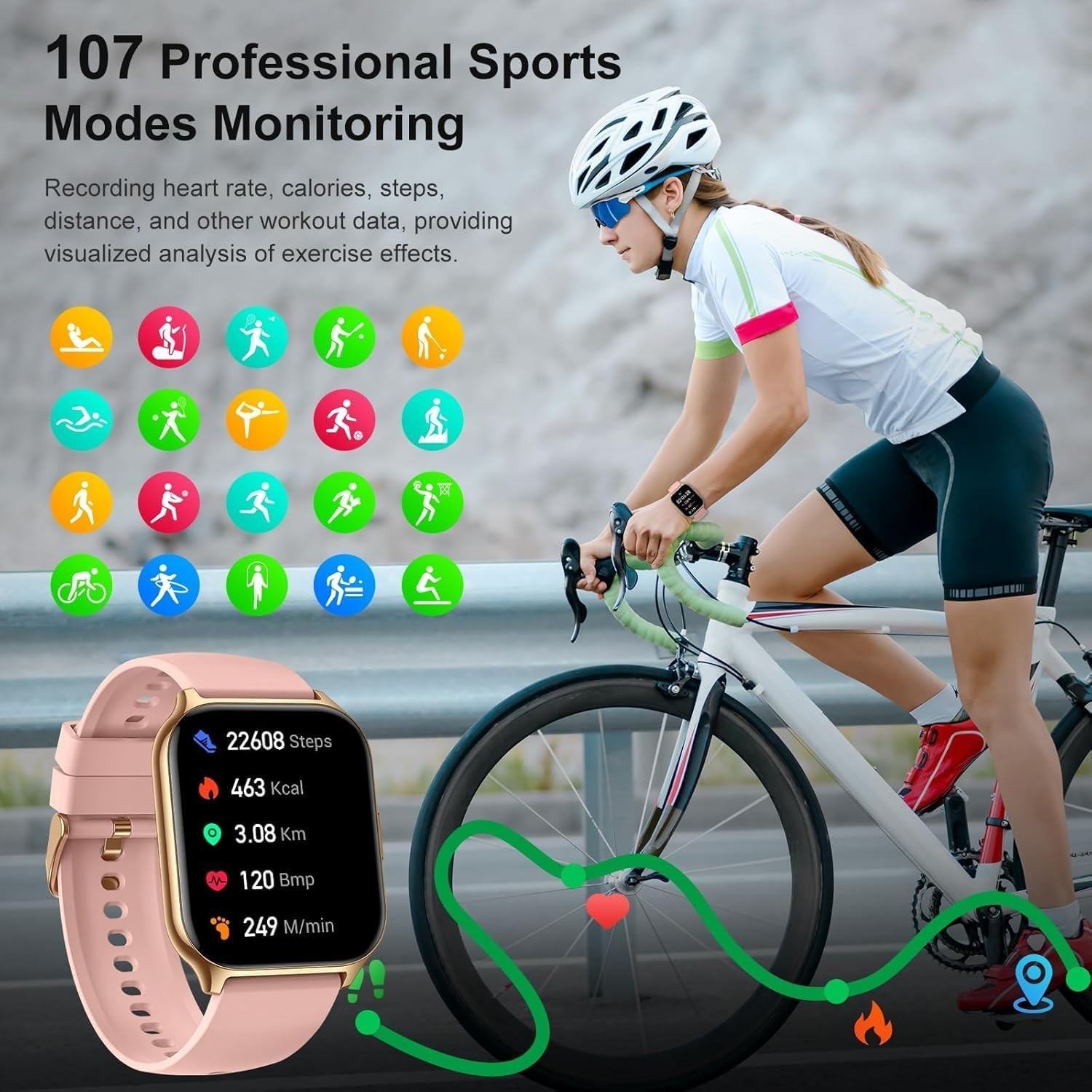 Smart Watch for Men Women, 2.01″ HD Display Fitness Tracker with 107 (828