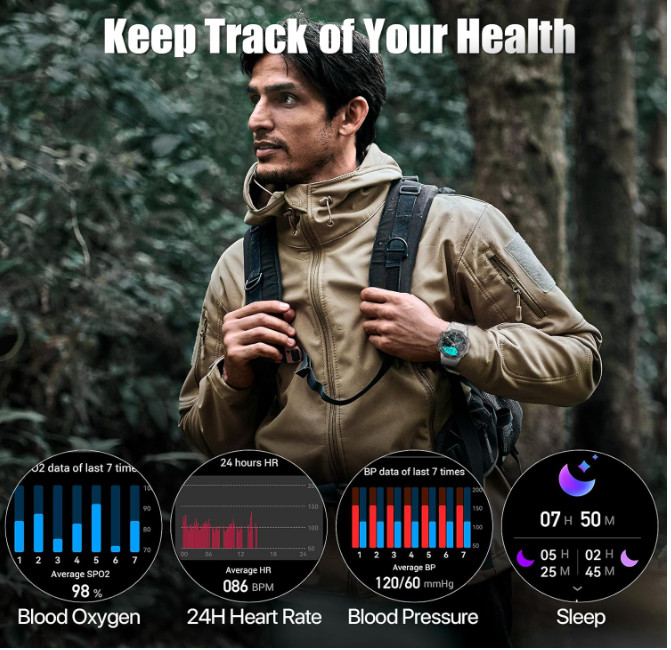 WalkerFit Smart Watch for Men- AMOLED Display, 60 Days Extra-Long Battery, Water