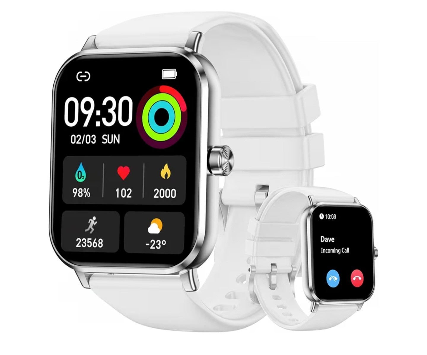 Smart Watches Unisex, 1.83″ HD Touchscreen, Heart Rate and Sleep Monitor (White)