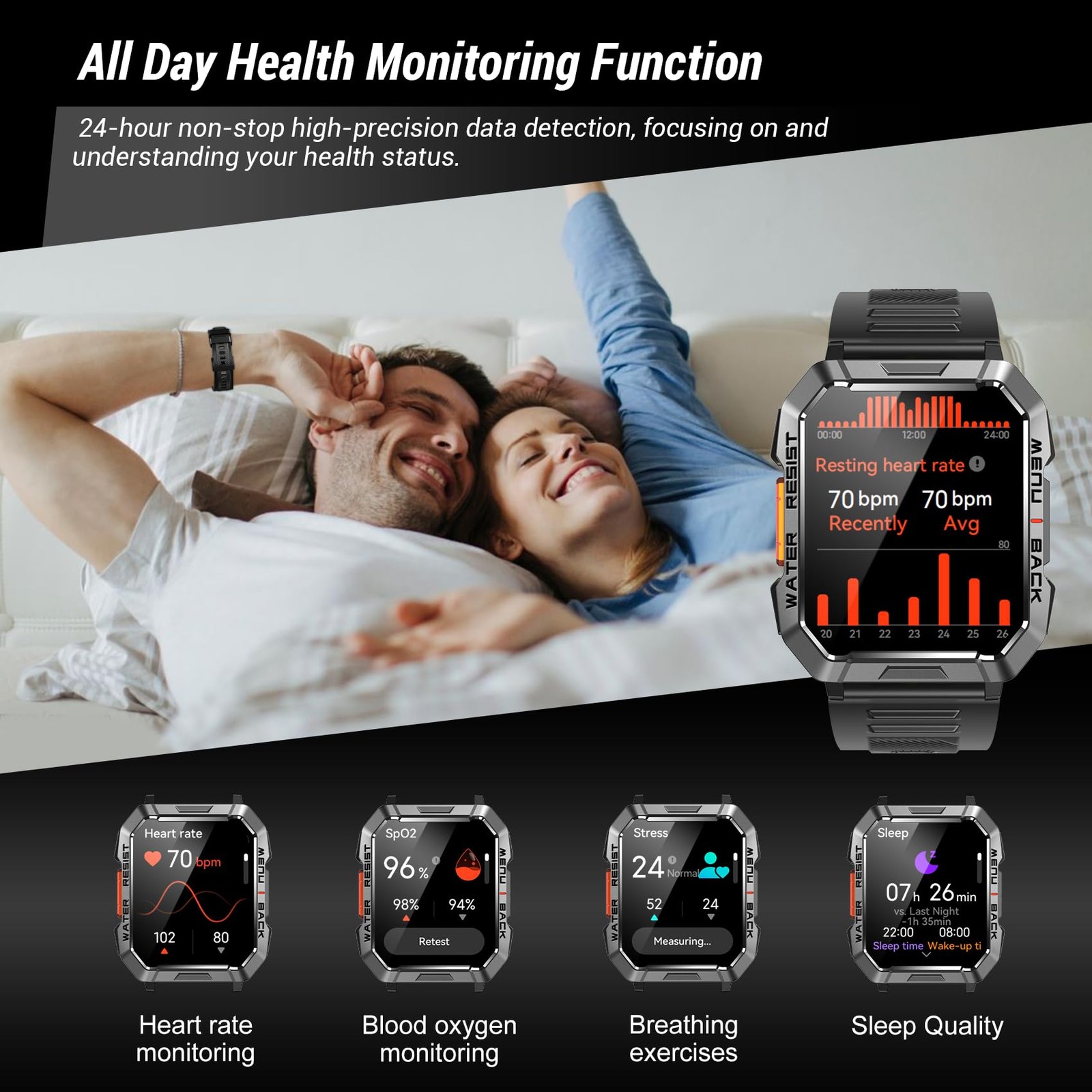 Military Smart Watch for Men (Answer/Make Calls), 2.01 Inches, W60 Black