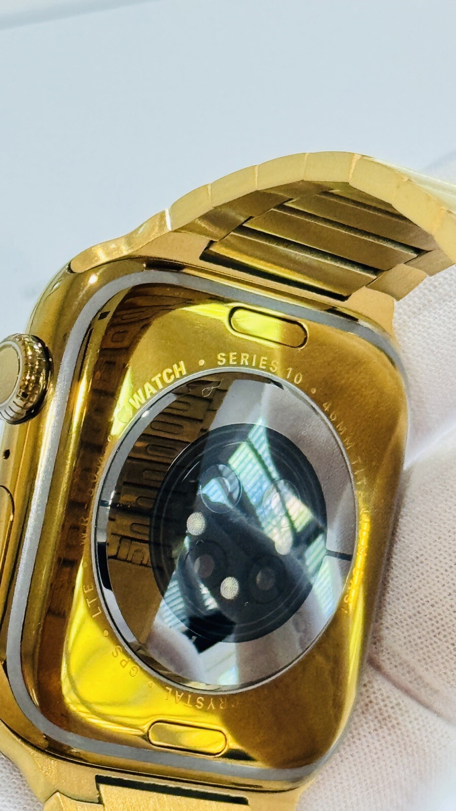 Custom Anodized Bright Gold 46MM Apple Watch SERIES 11 Gold Plated Link Band