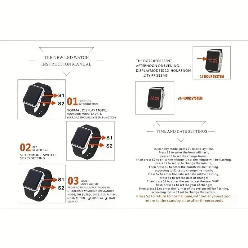 Digital Sports Watch For Men Women LED Waterproof Electronic Silicone Wristband