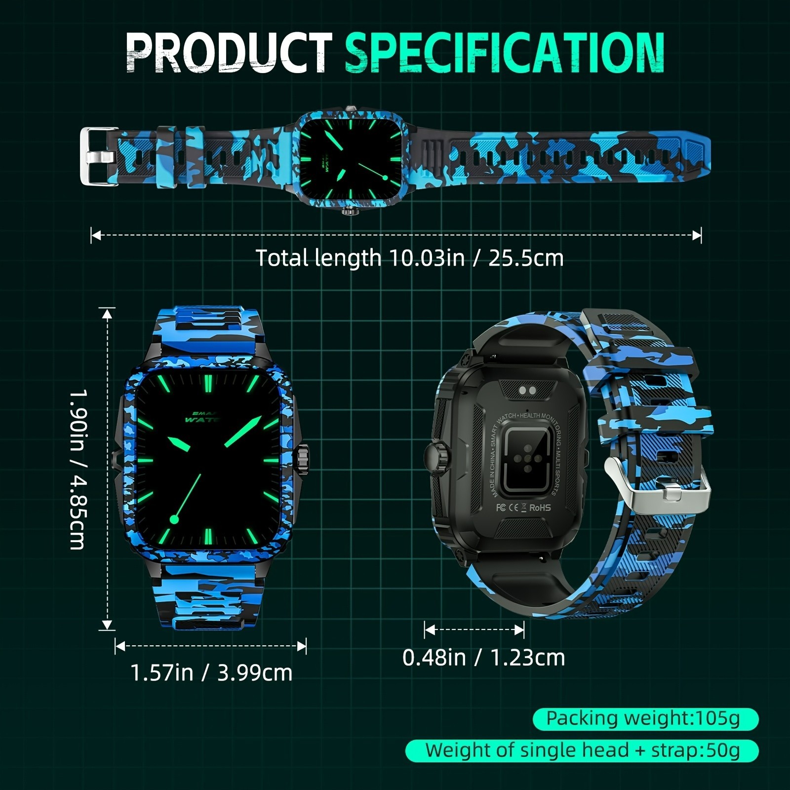 Smart Watch 1.96″ Bluetooth 5.3 Fitness 3ATM Waterproof USB for iPhone ANDROID