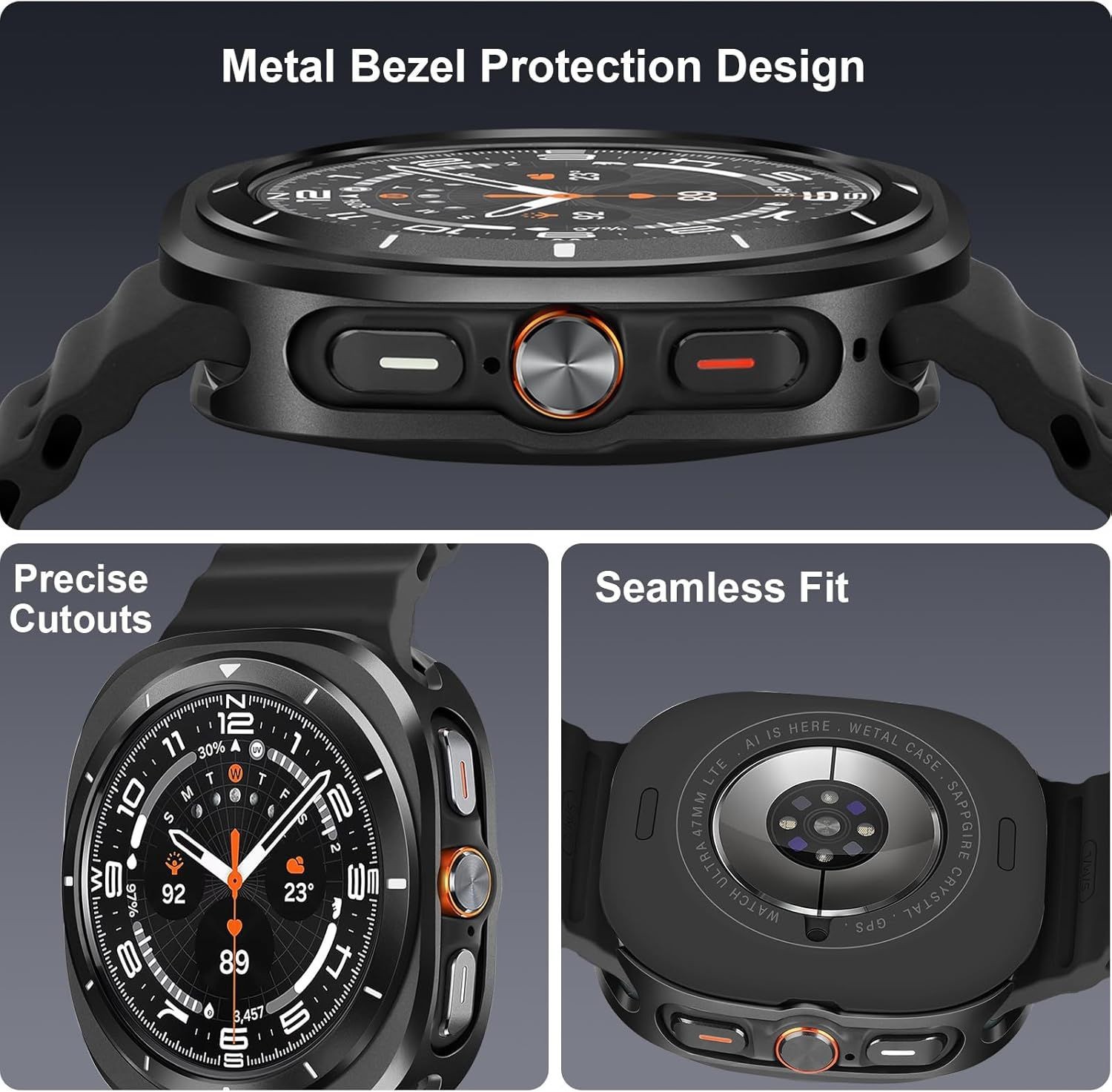 Metal Case For Samsung Galaxy Watch Ultra 47mm, Rugged Thin Hard Frame