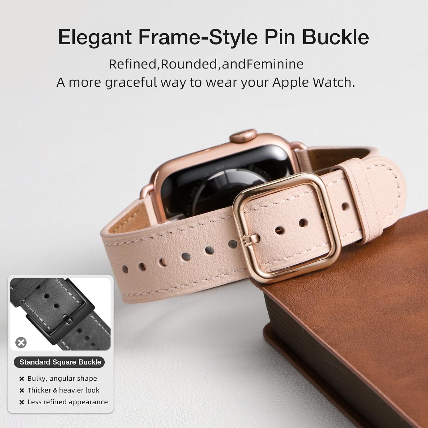 Genuine Leather Strap Compatible with Apple Watch Series 7 41mm Pink Sand/Rose G