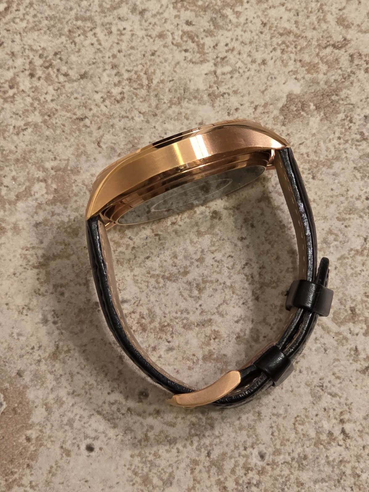 Olio One Men’s Black Leather Strap 18K Rose Gold Clad Smartwatch *UNTESTED*READ