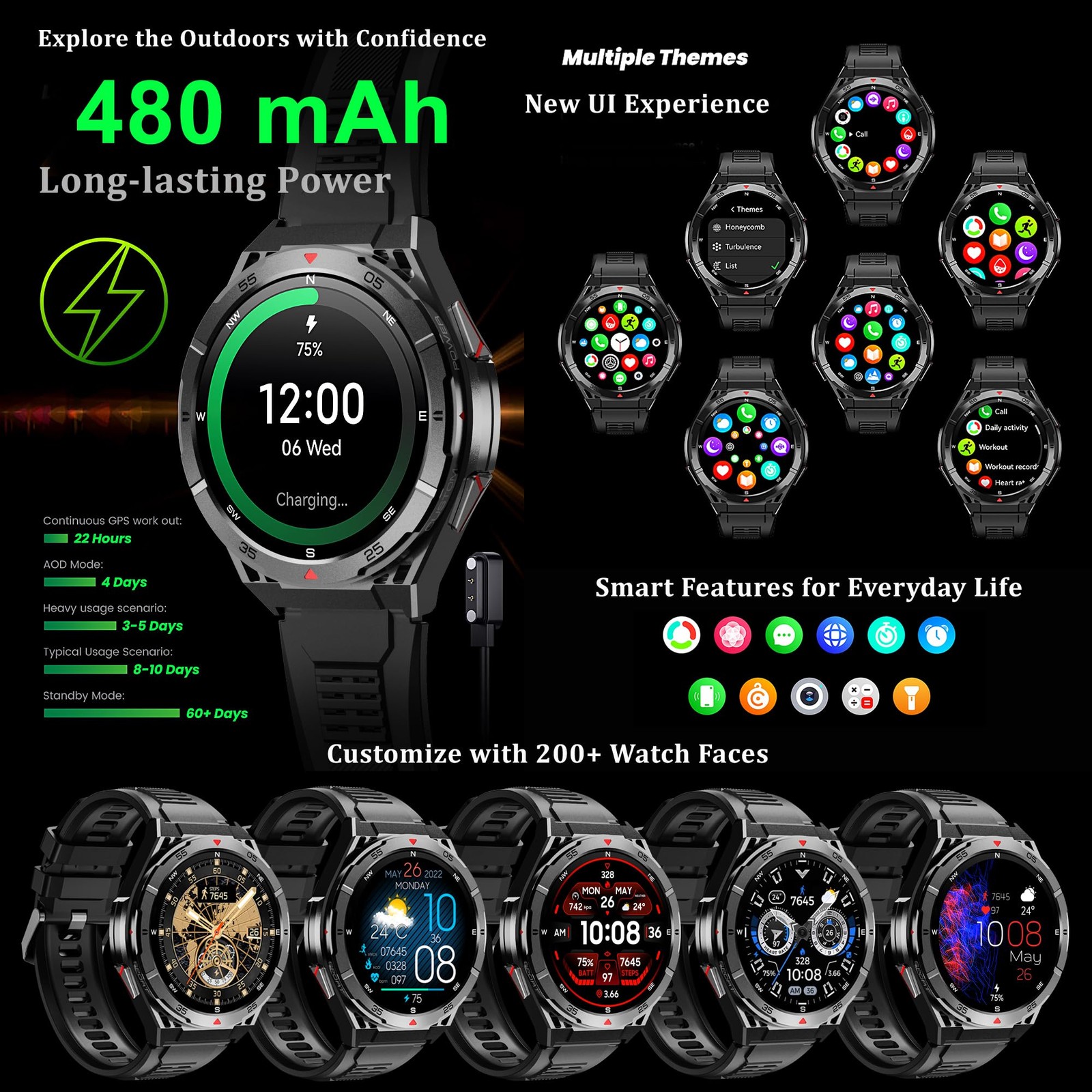 Pardic Military Gps Smart Watch 1.43 Amoled Always On Display Built-In Gps