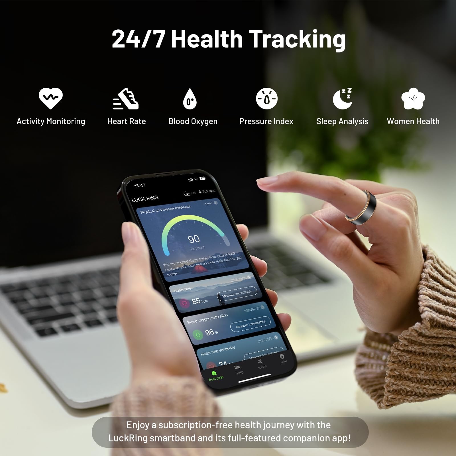 Ring for & Men – IP68 Waterproof Fitness Tracker with Long Lasting Batteries,…