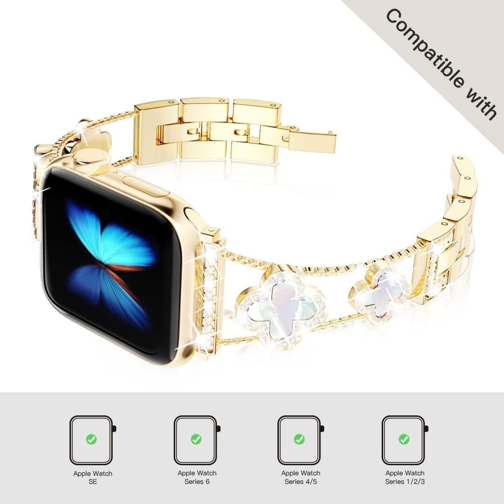 Gold Diamond Metal Band for Apple Watch Series 11/10/9 Compatible 38mm 40mm 41mm
