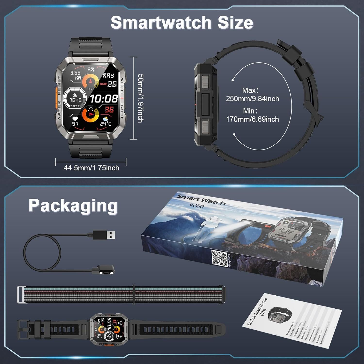 Men Tactical Military Smart Watches Health Tracker Waterproof for Android IOS