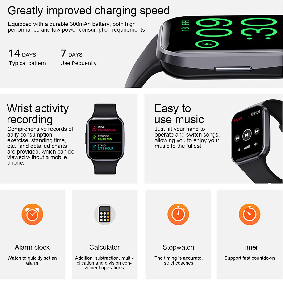 Fitness Watch w 25 Sport Modes Heart Rate Blood Oxygen Monitor Long Battery Life