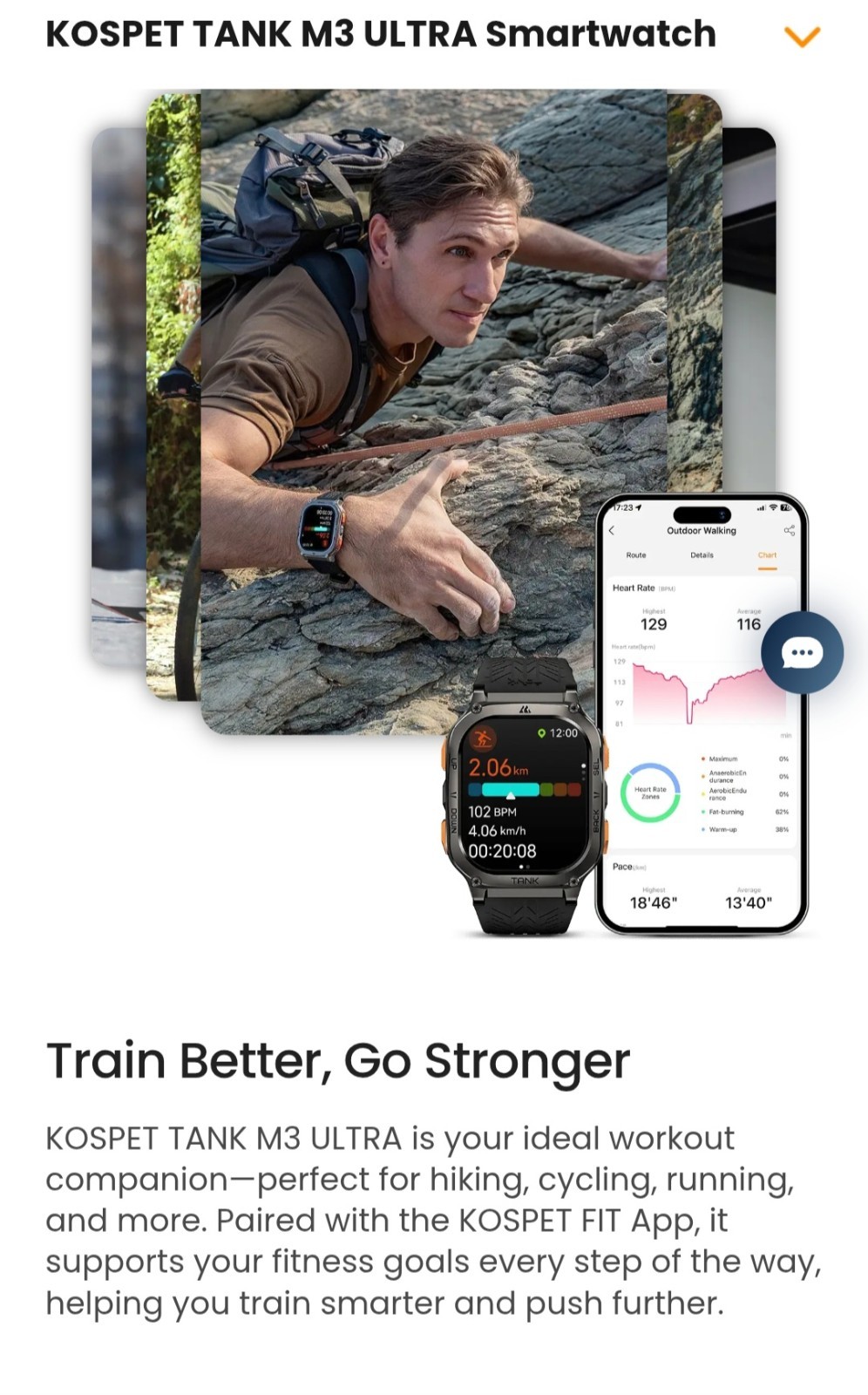 Kospet Tank M3 Ultra Black Rugged Waterproof Military Sport Bluetooth GPS Silico