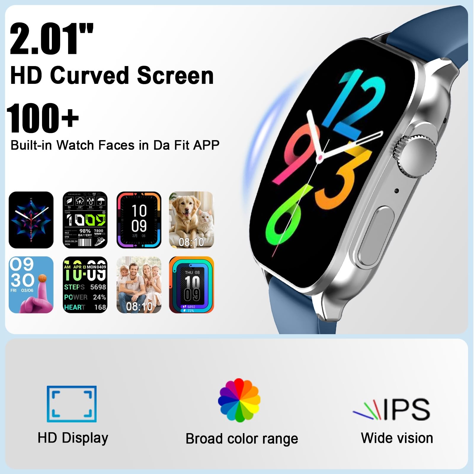 Smart Watch, 2.01″ AMOLED Curved Touchscreen Fitness Watch, IP68 Waterproof, …