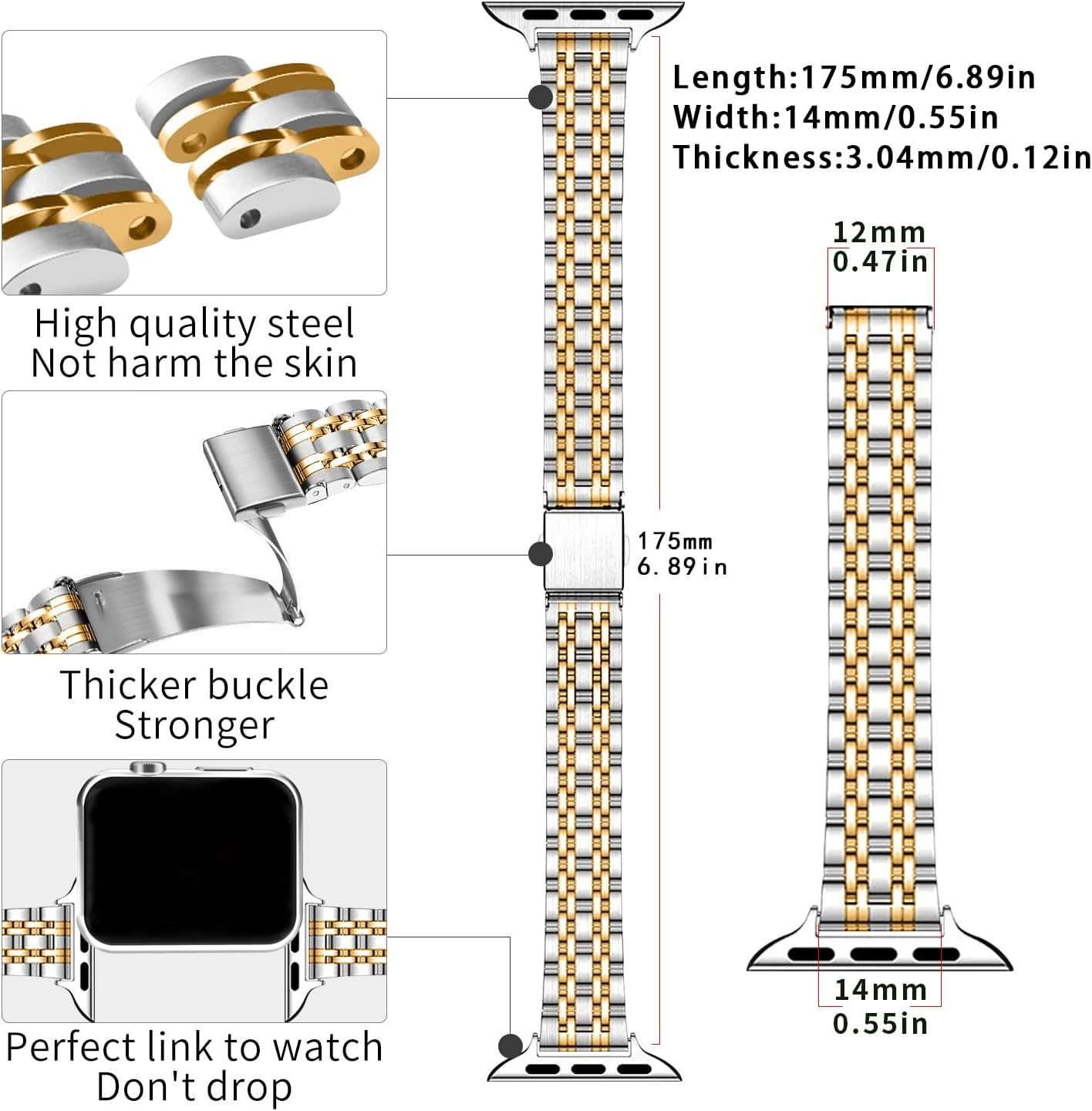 Luxury Metal Stainless Steel Band for Apple Watch 41mm 45mm – Women’s Strap