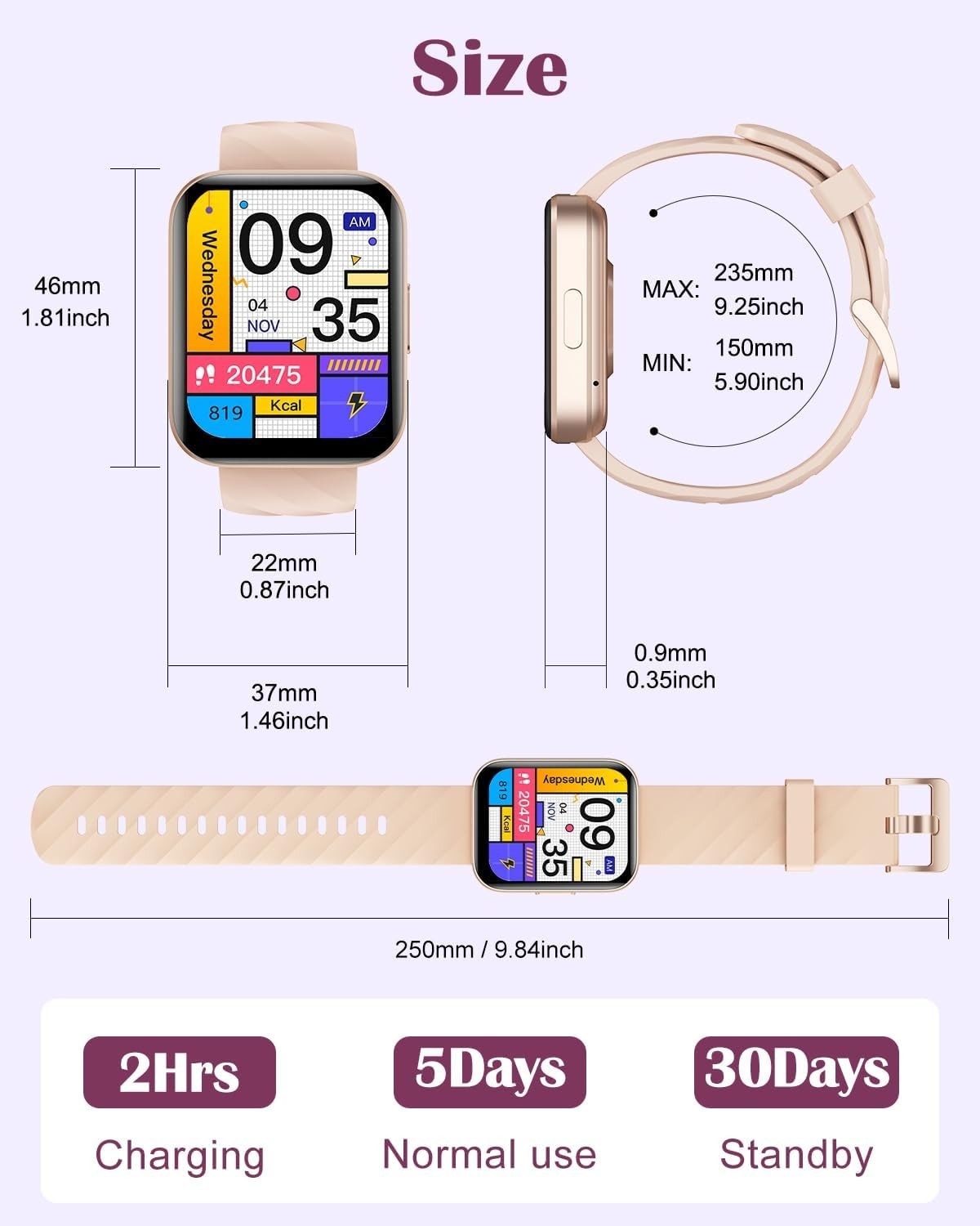 Smart Watch Women Men Touch Screen Heart Rate Waterproof Fitness Tracker