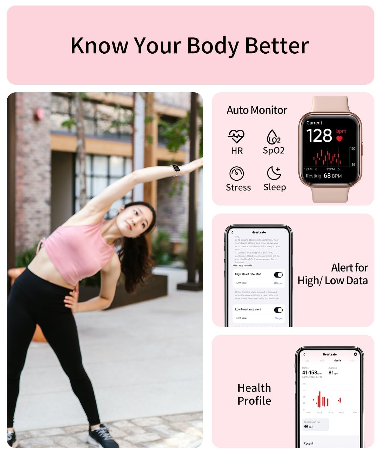 RERE ASW2 (Answer/Make ), Alexa Built-in, 1.69″ Fitness Tracker with 60 Sport…