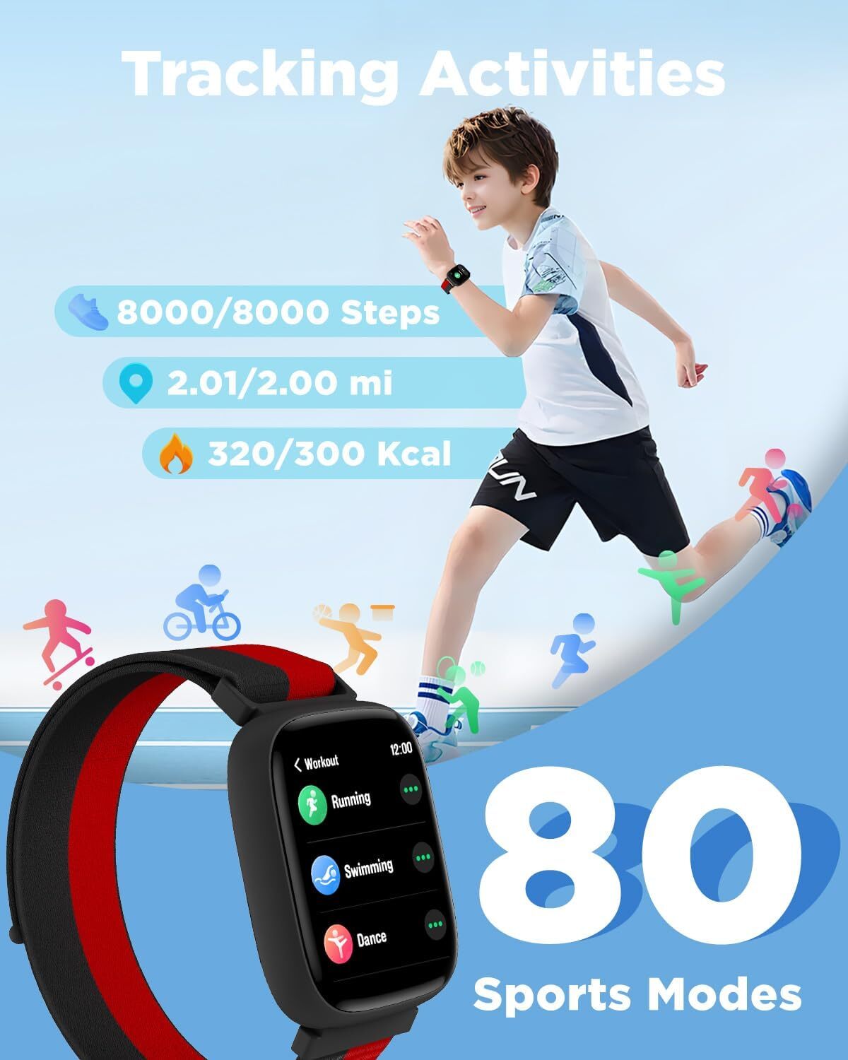 Smart Watch for Kids 1.8″ Fitness Tracker Watch Pedometer Puzzle Games for Kids