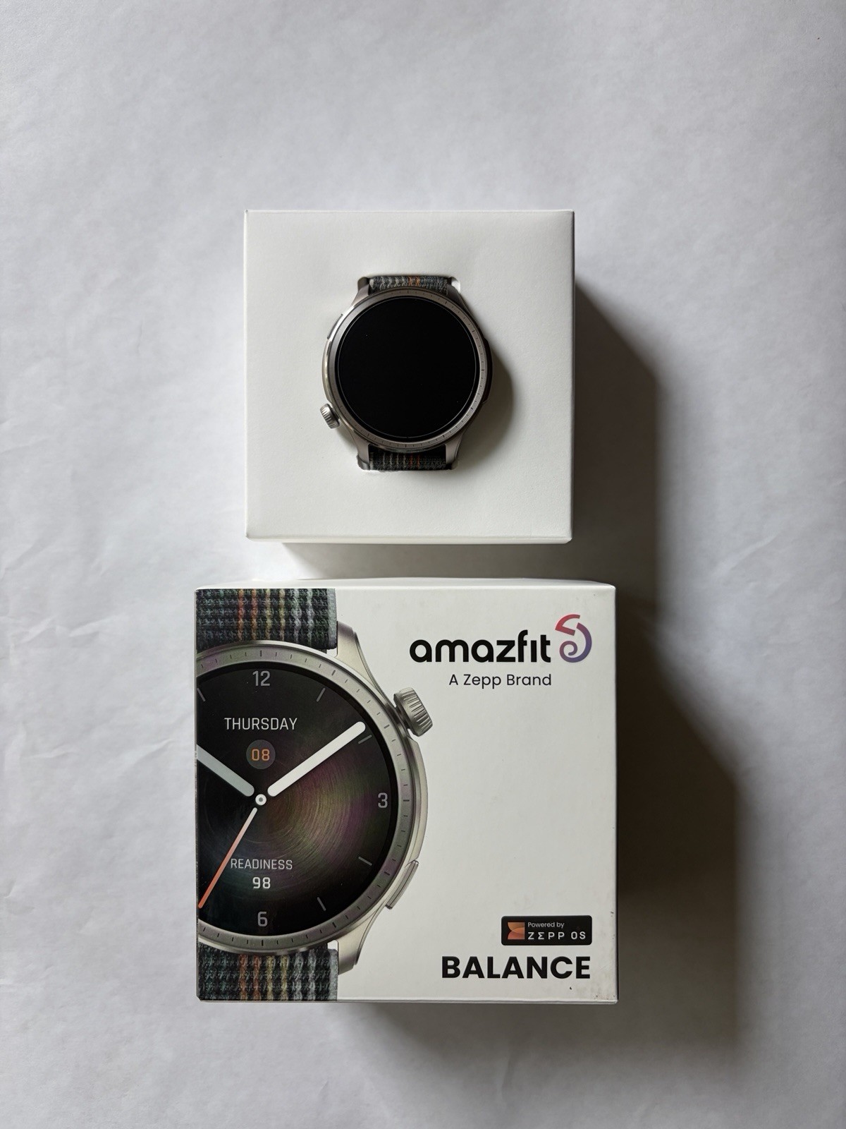 Amazfit Balance 46mm Metal Silver Case Multicolor Fabric Band iOS/Android USED