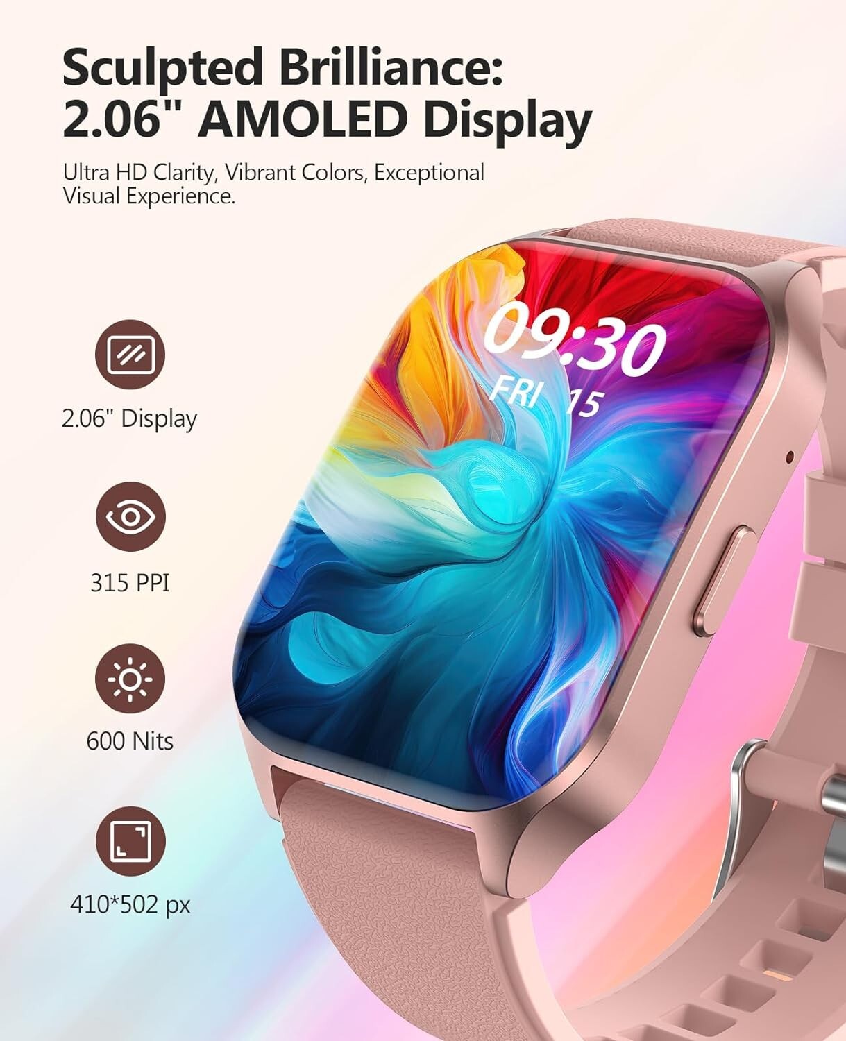 SOUYIE Smart Watch (Answer/Make Call), 2.06″ Curved AMOLED Screen Smartwatch