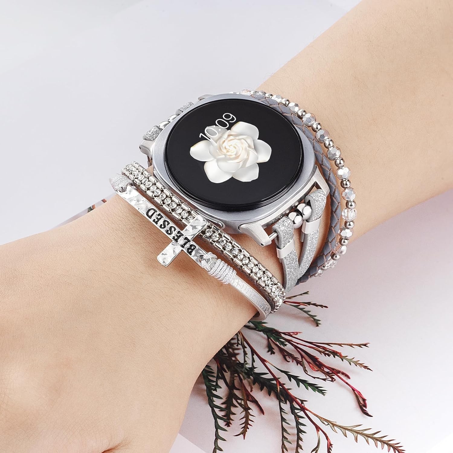 Boho Leather Strap Compatible with Samsung Galaxy Watch 8 44mm Women